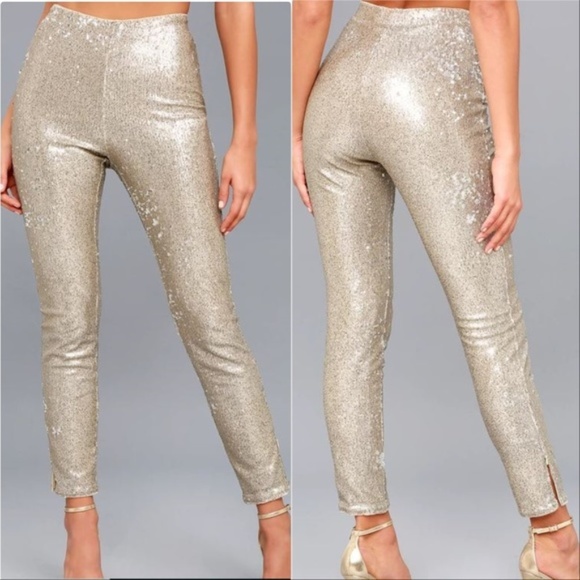 Champagne Sequin Skinny Pants - Picture 3 of 4